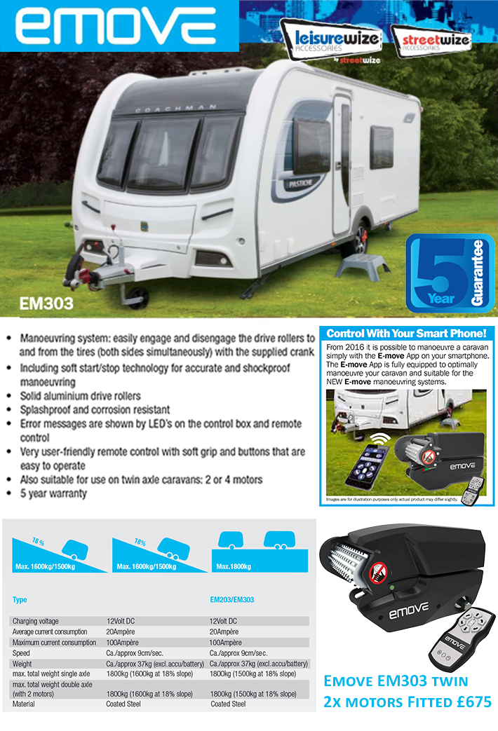 The Emove EM303 twin axle caravan manoeuvring system by Leisurewize is a perfect entry level caravan mover for the budget conscious caravanner